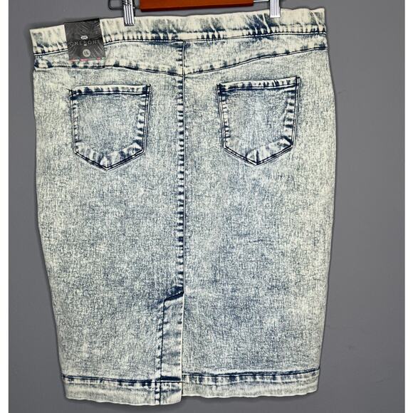 NWT One 5 One Acid Wash Denim 90s Jean Skirt Women's Blue Retro Elastic Waist - Picture 2 of 4